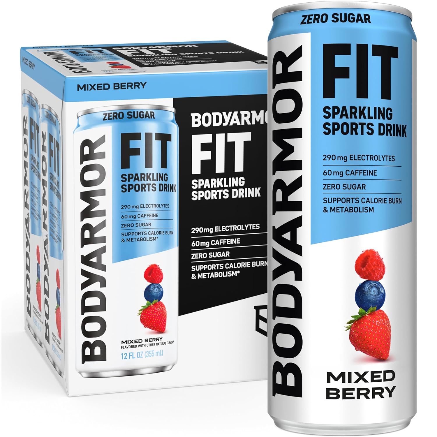 BODYARMOR FIT Sparkling Sports Drink, Zero Sugar Mixed Berry, 12oz (4pk)