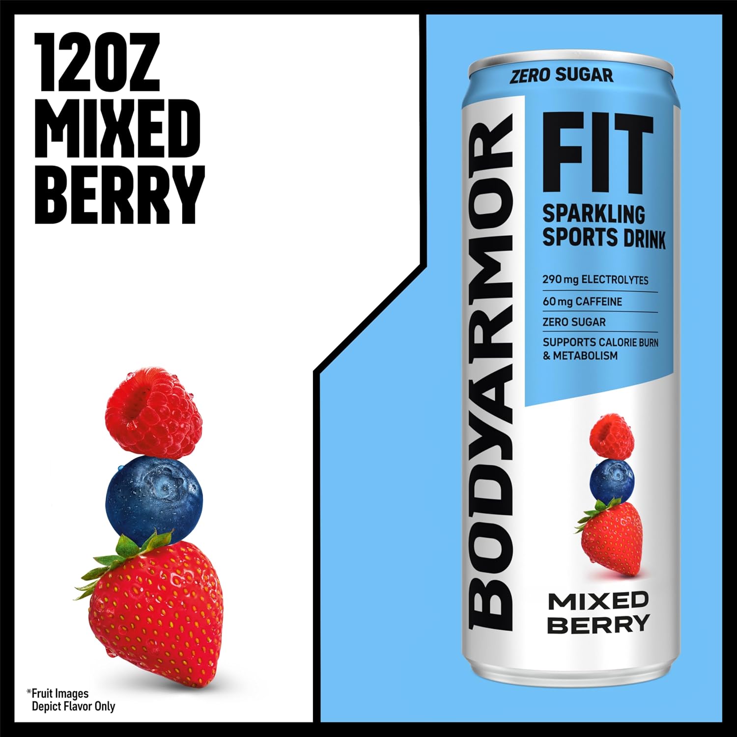 BODYARMOR FIT Sparkling Sports Drink, Zero Sugar Mixed Berry, 12oz (4pk)