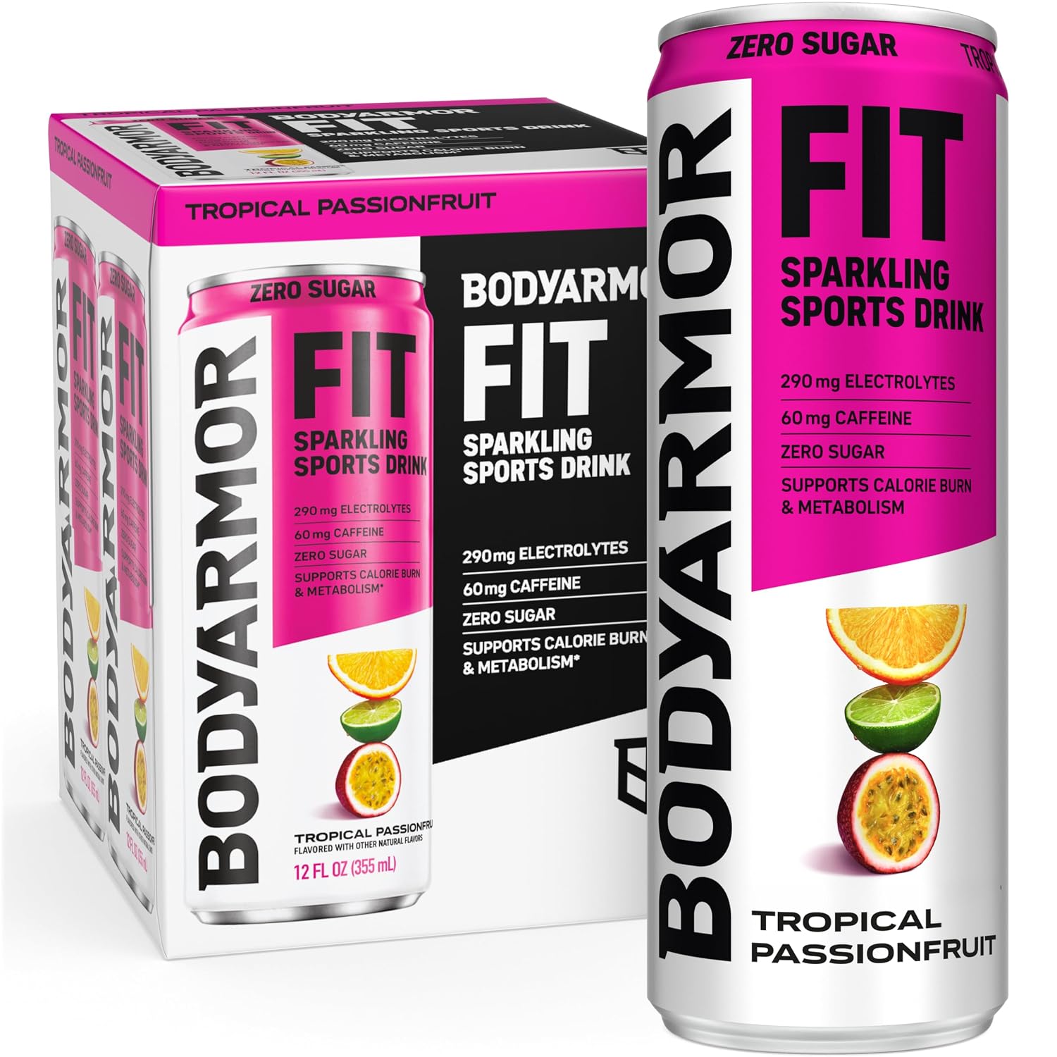 BODYARMOR FIT Sparkling Sports Drink, Zero Sugar Passionfruit, 12oz (4pk)