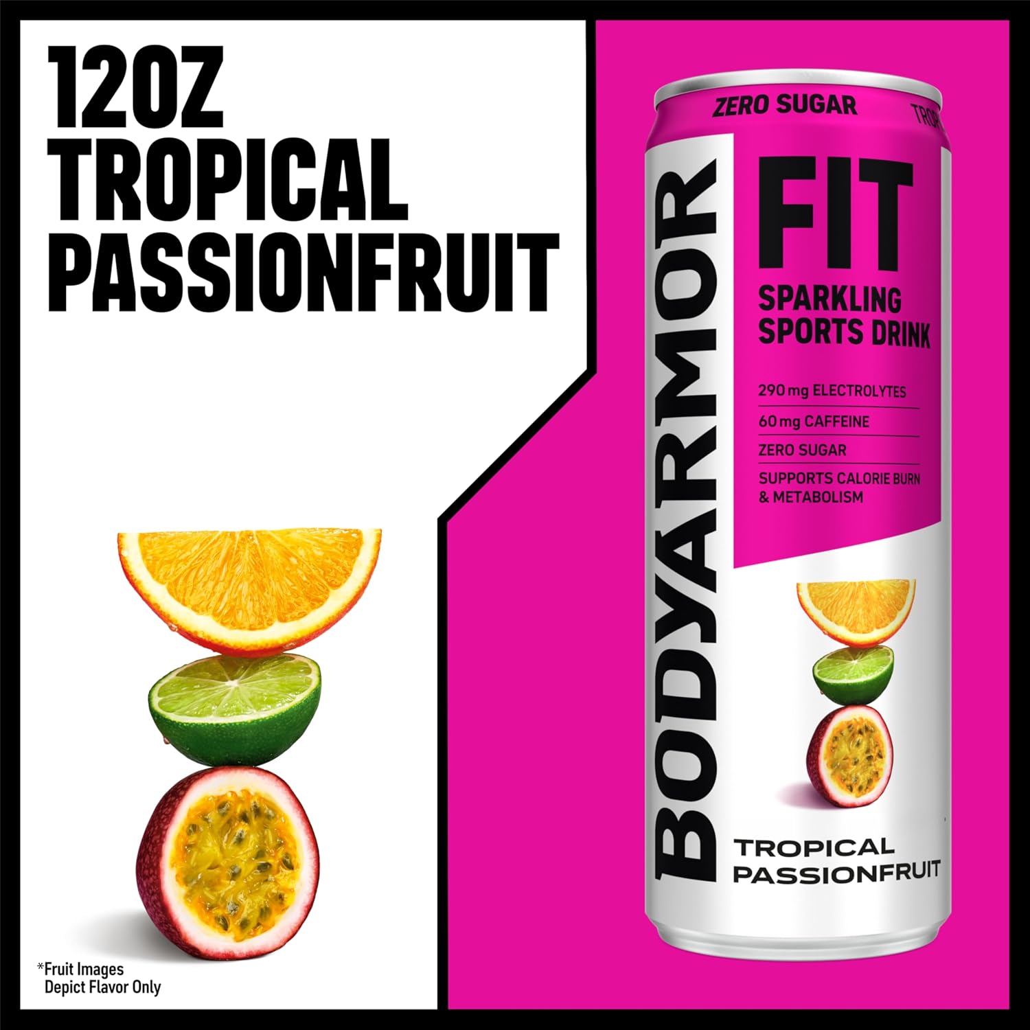 BODYARMOR FIT Sparkling Sports Drink, Zero Sugar Passionfruit, 12oz (4pk)