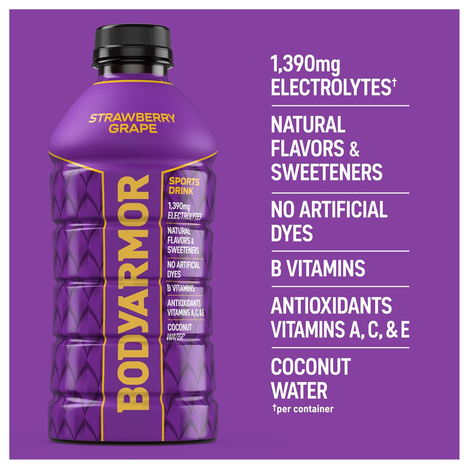 BODYARMOR Sports Drink, Strawberry Grape Electrolyte Drink, 28 Oz (15 Pk)