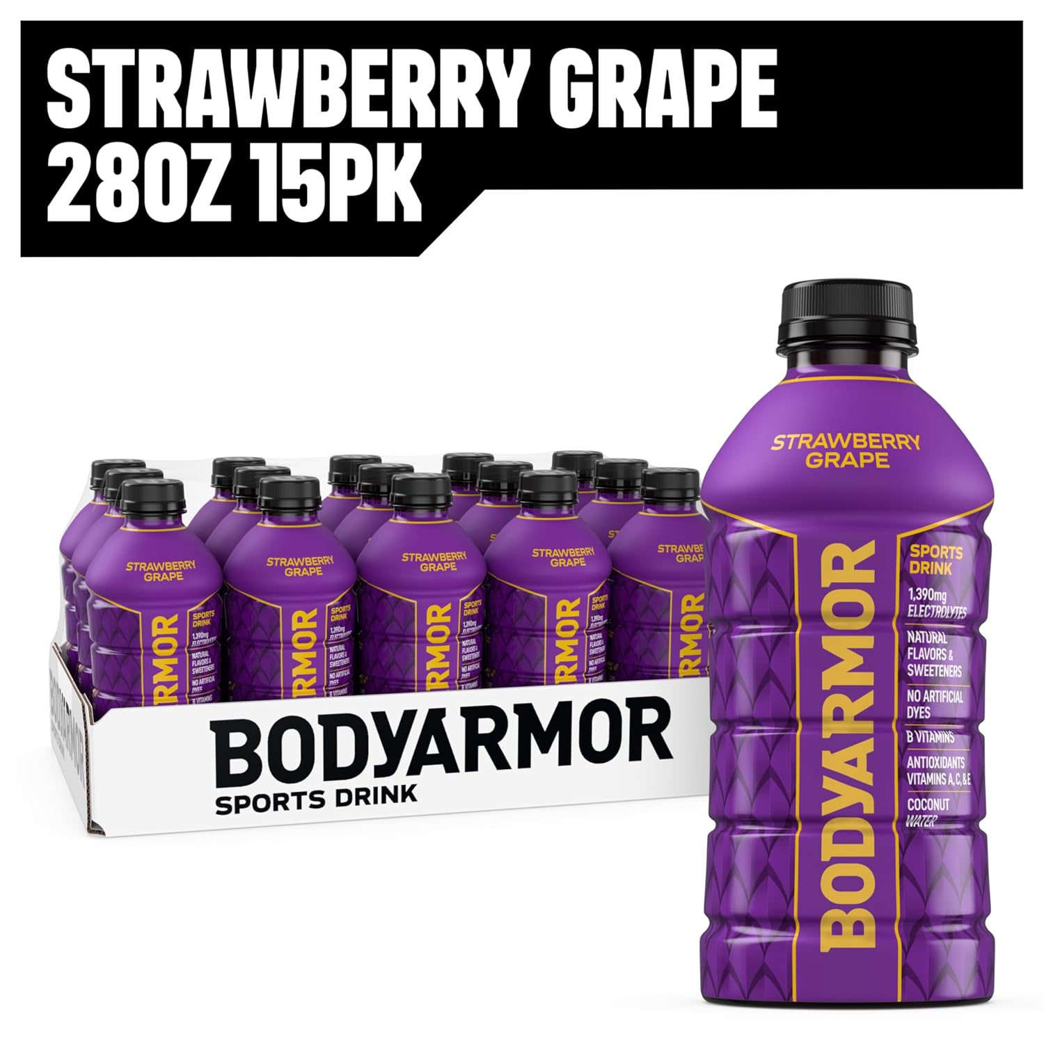 BODYARMOR Sports Drink, Strawberry Grape Electrolyte Drink, 28 Oz (15 Pk)