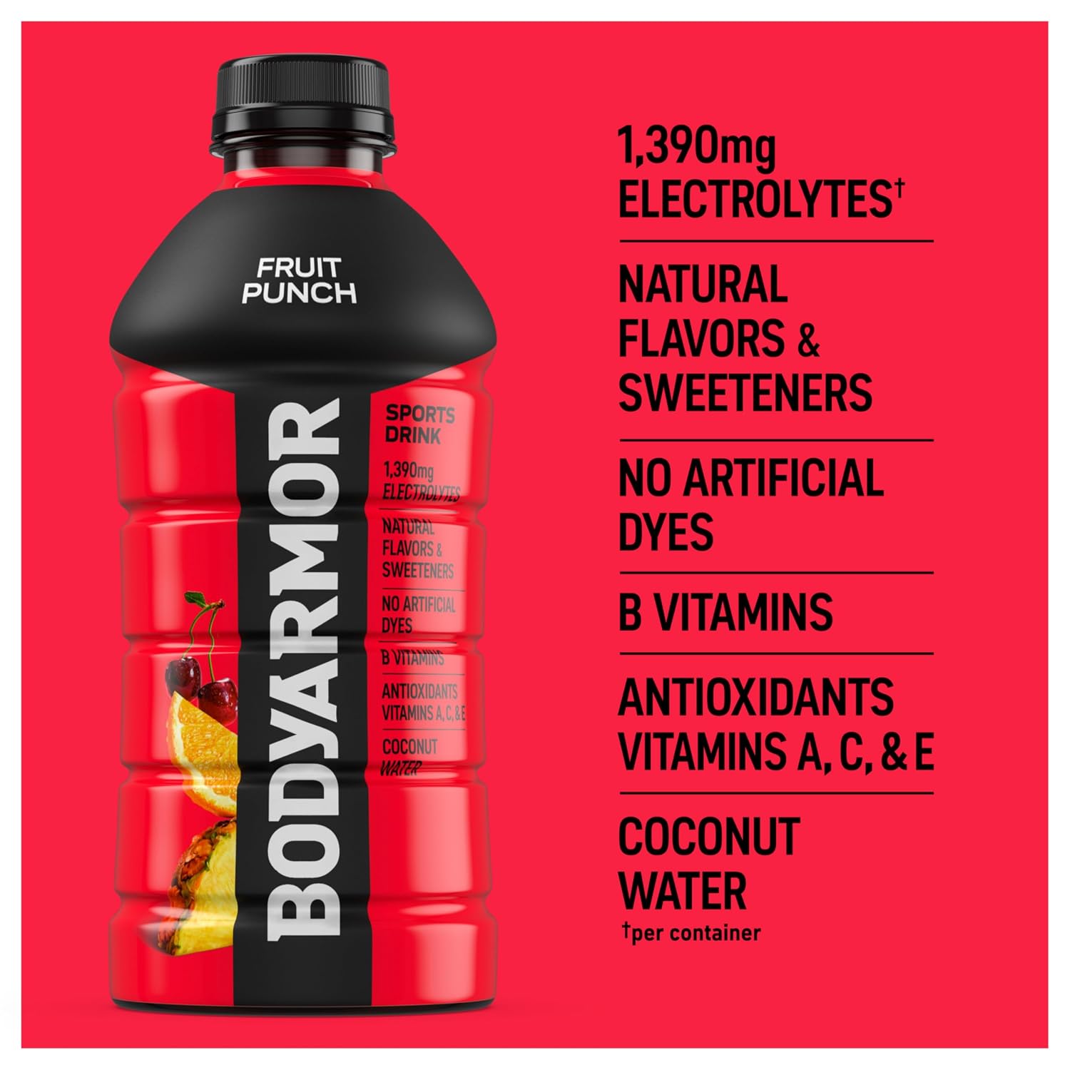 BODYARMOR Sports Drink, Fruit Punch Electrolyte Drink, 28 Oz (15 Pk)