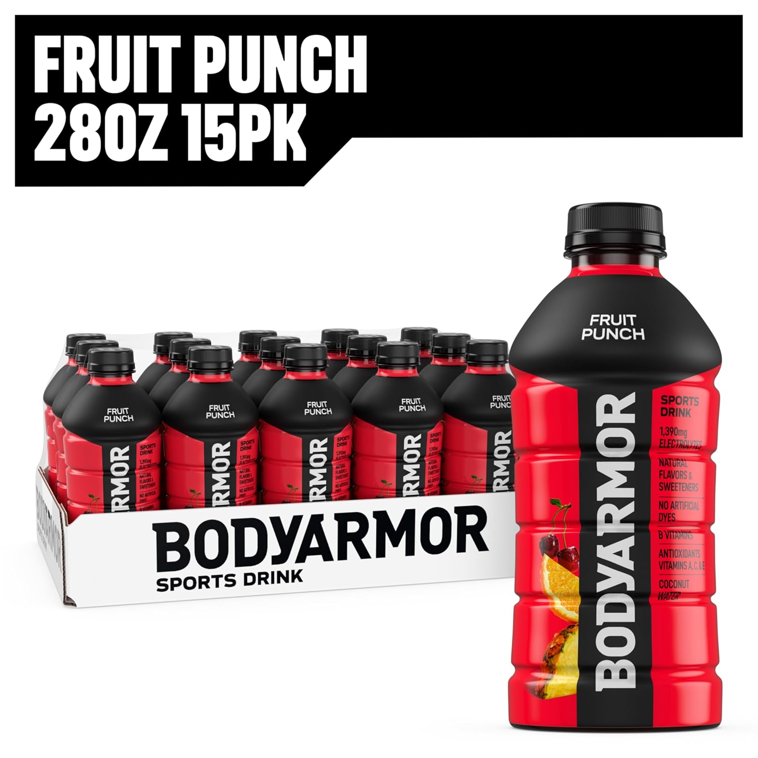 BODYARMOR Sports Drink, Fruit Punch Electrolyte Drink, 28 Oz (15 Pk)