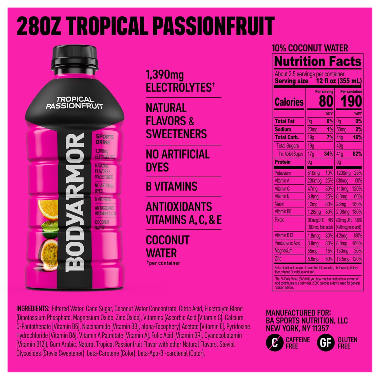 BODYARMOR Sports Drink, Passionfruit Electrolyte Drink, 28 Oz (15 Pk)