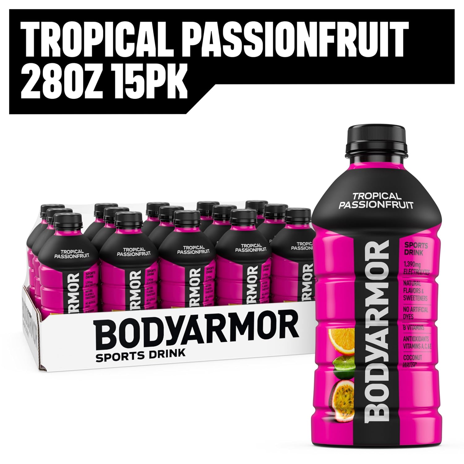 BODYARMOR Sports Drink, Passionfruit Electrolyte Drink, 28 Oz (15 Pk)