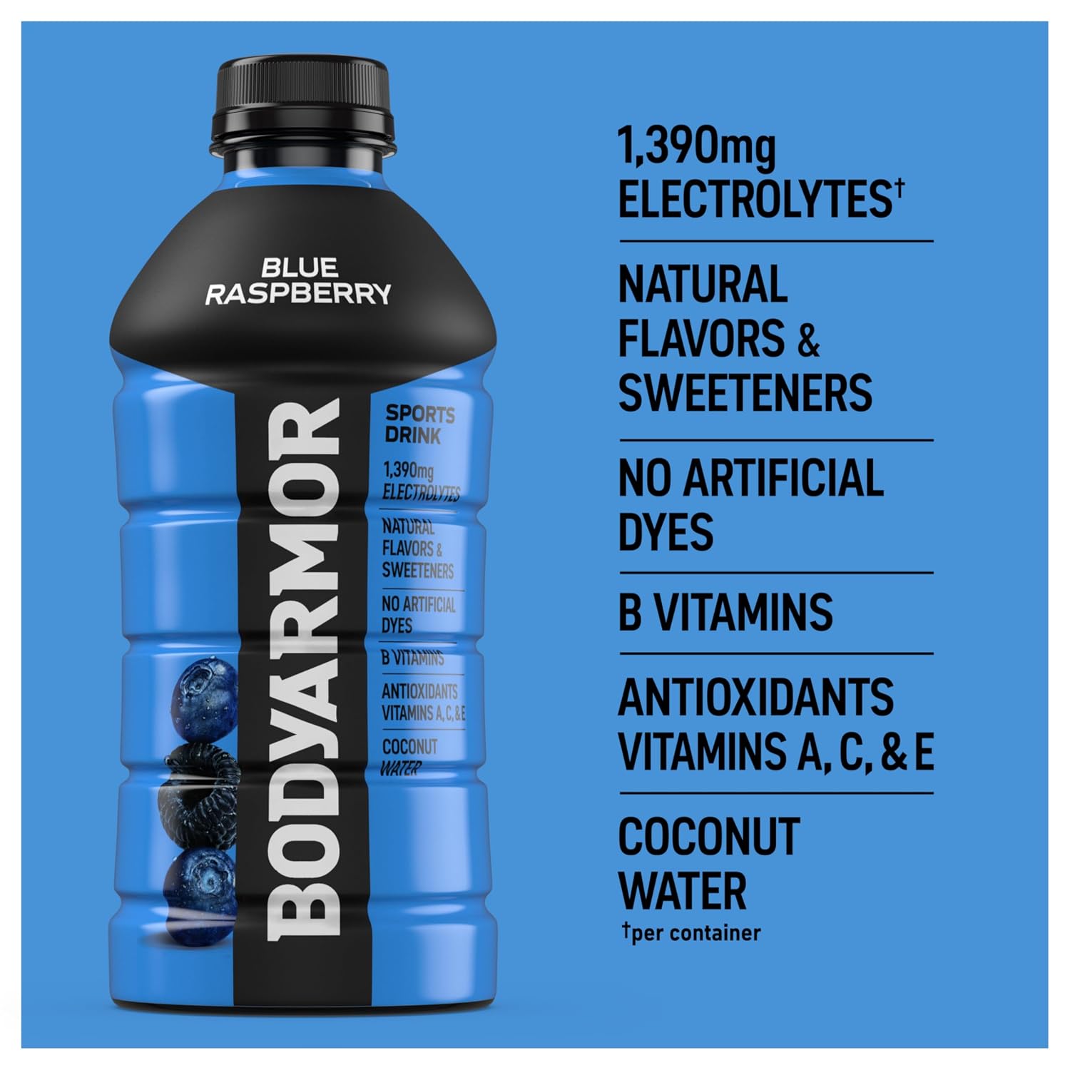 BODYARMOR Sports Drink, Blue Raspberry Electrolyte Drink, 28 Oz (15 Pk)