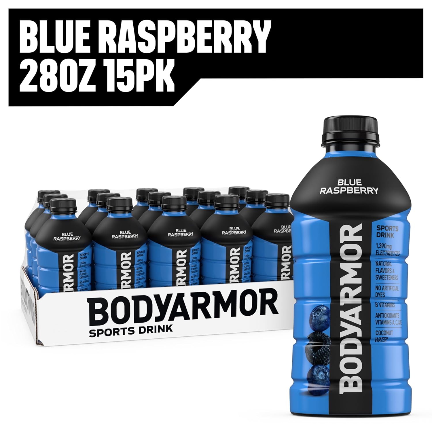 BODYARMOR Sports Drink, Blue Raspberry Electrolyte Drink, 28 Oz (15 Pk)