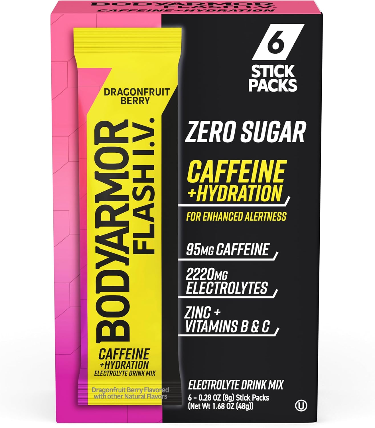 BODYARMOR Flash IV Caffeine + Zero Sugar Electrolyte Mix, Dragonfruit, 6 Ct