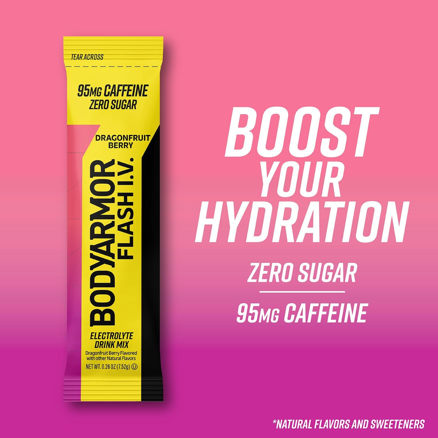 BODYARMOR Flash IV Caffeine + Zero Sugar Electrolyte Mix, Dragonfruit, 6 Ct
