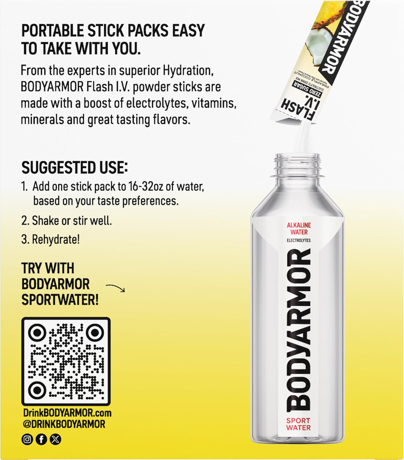 BODYARMOR Flash IV Zero Sugar Electrolyte Mix, Strawberry Kiwi, 6 Ct