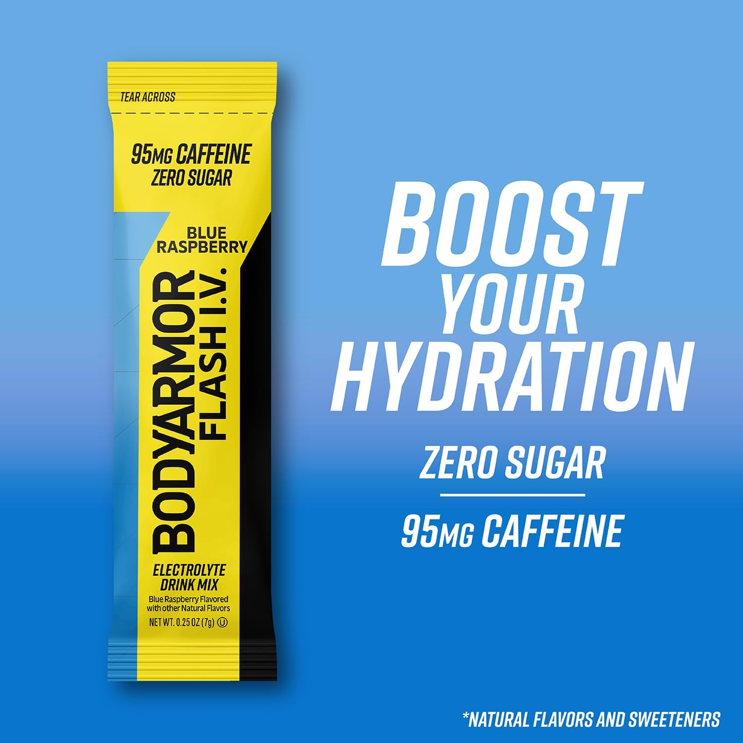 BODYARMOR Flash IV Caffeine + Zero Sugar Electrolyte Mix, Raspberry, 6 Ct