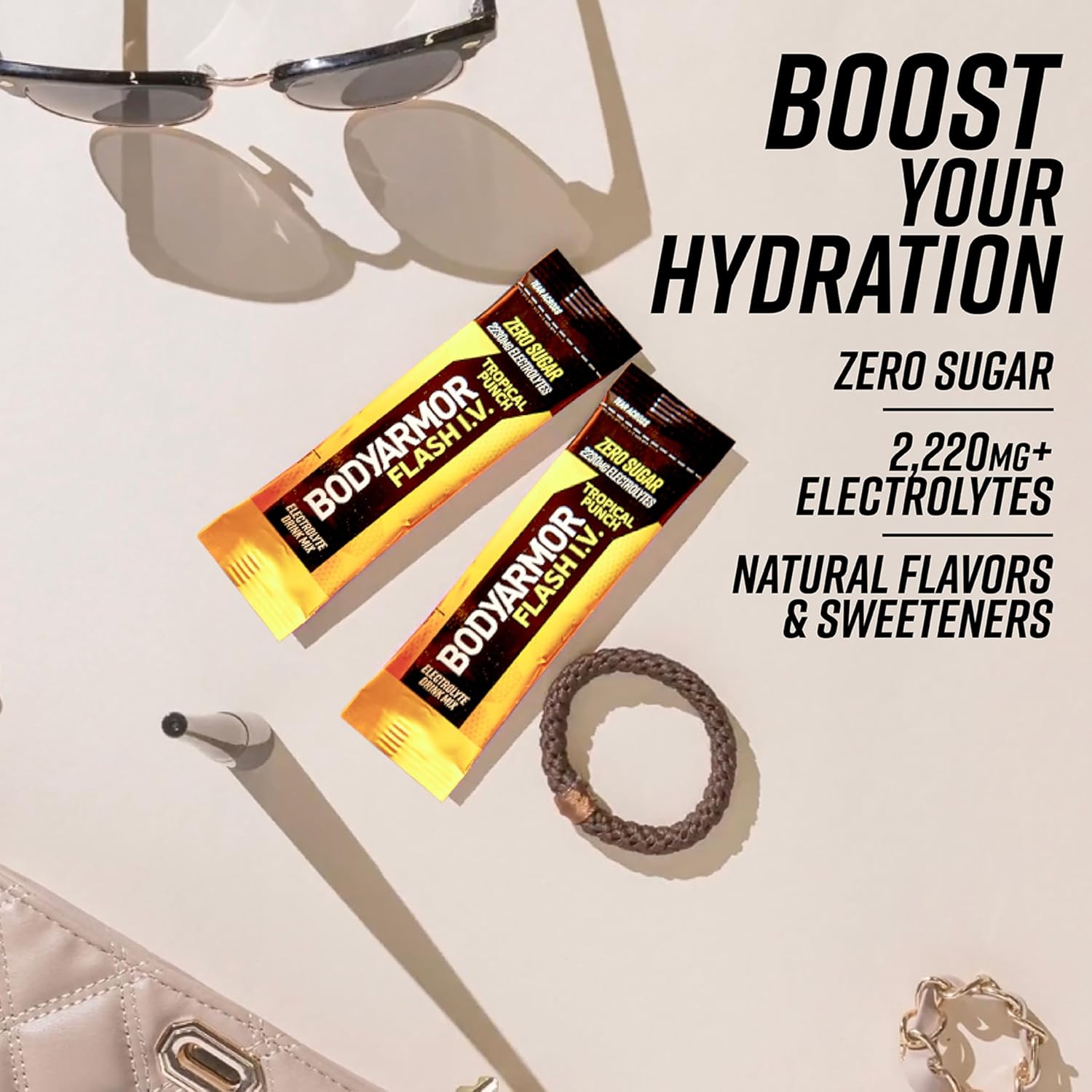 BODYARMOR Flash IV Zero Sugar Electrolyte Mix, Tropical Punch, 15 Ct