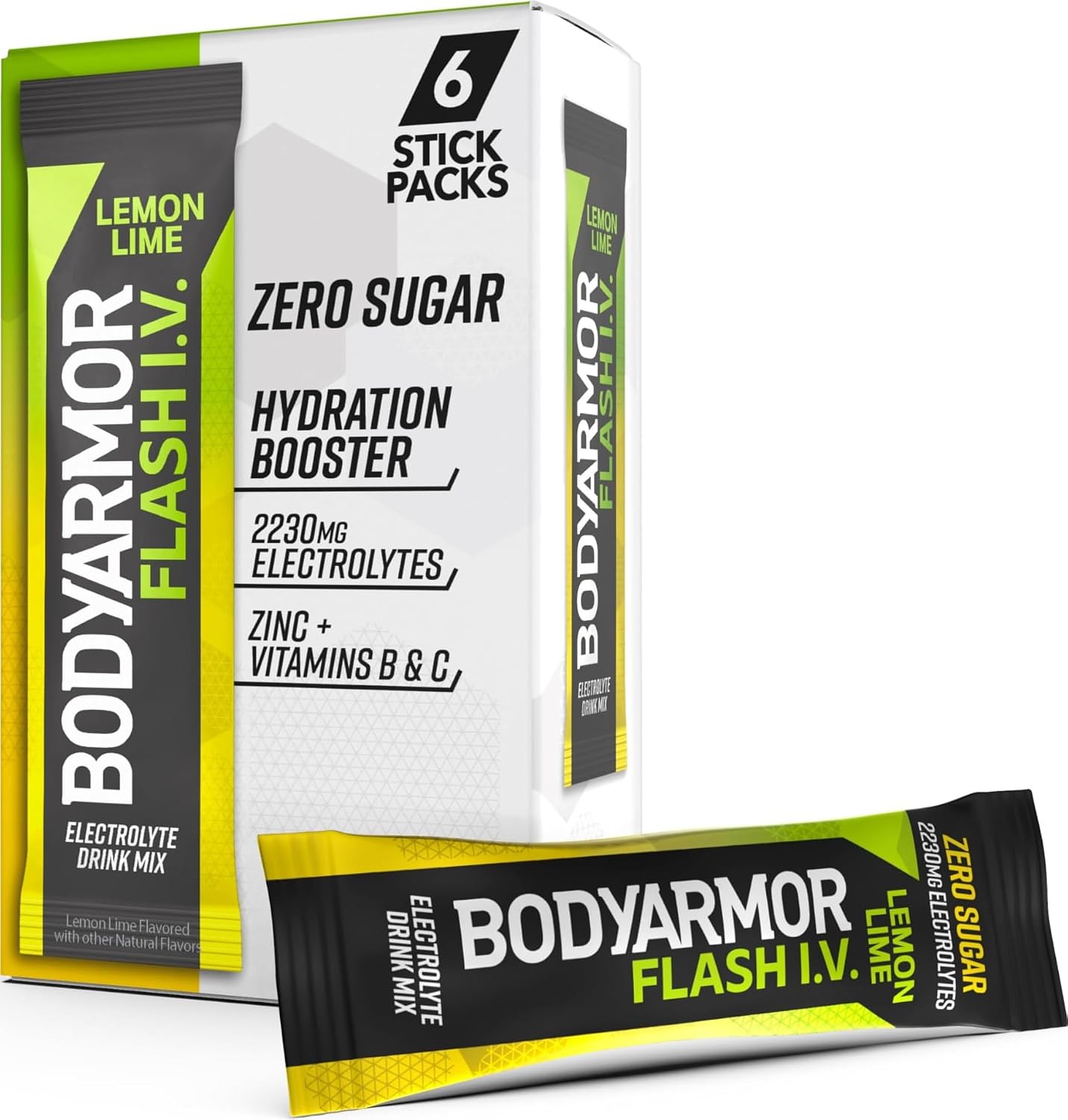 BODYARMOR Flash IV Zero Sugar Electrolyte Mix, Lemon Lime, 6 Ct
