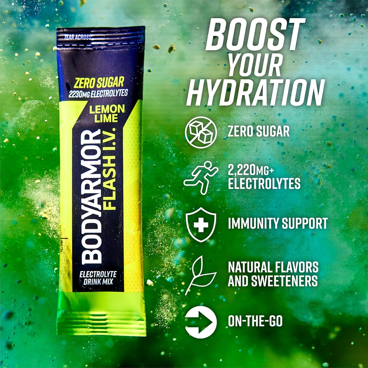 BODYARMOR Flash IV Zero Sugar Electrolyte Mix, Lemon Lime, 6 Ct