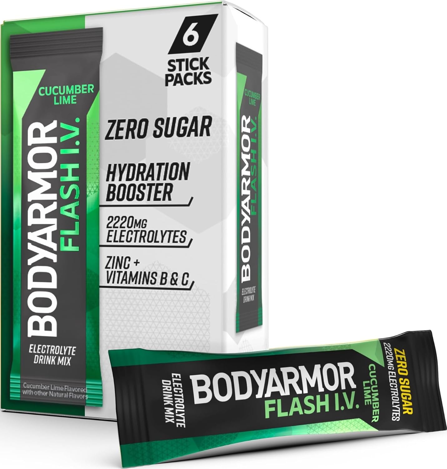 BODYARMOR Flash IV Zero Sugar Electrolyte Mix, Cucumber Lime, 6 Ct