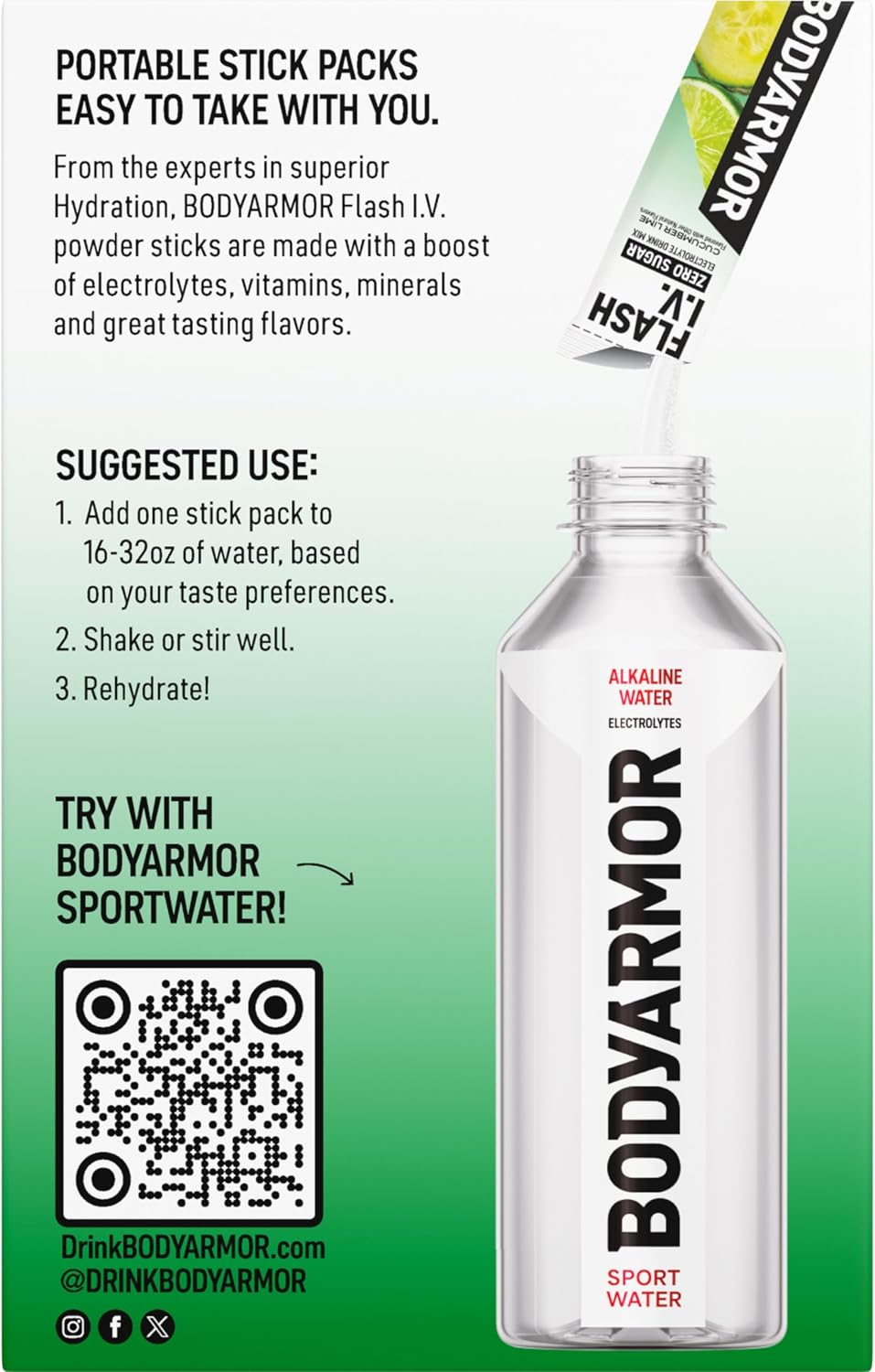 BODYARMOR Flash IV Zero Sugar Electrolyte Mix, Cucumber Lime, 6 Ct